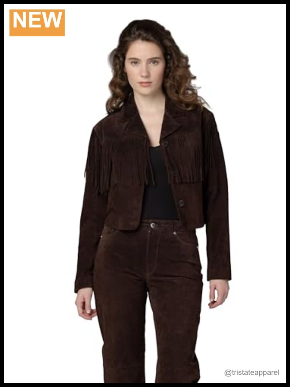 Real Suede Fringe Jacket Long Sleeve Button Closure